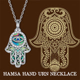 Evil Eye Hamsa Hand Urn Necklace for Women Sterling Silver Abalone Shell Protection Memory Jewelry Gift