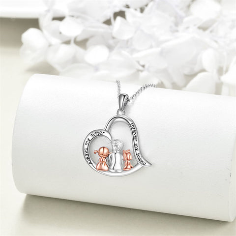 Sterling Silver Brother and Sister Pendant Necklace With Engraved