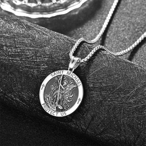 Sterling Silver Saint Michael Saint Christopher Amulet Pendant Necklace for Men