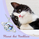 Planet Cat  Necklace Sterling Silver Pendant Jewelry Gifts Birthday Christmas Gifts for Women