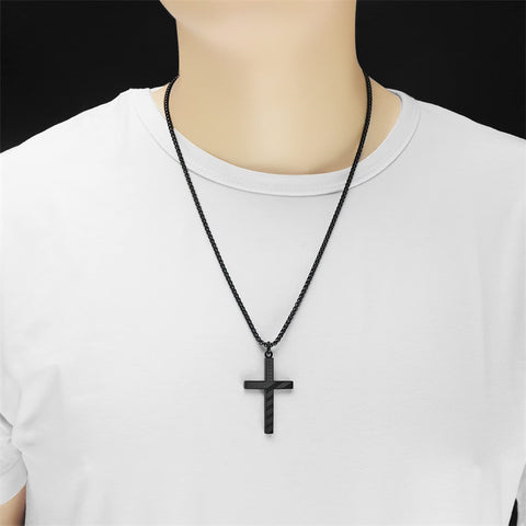 Stainless Steel American Flag Cross Pendant Necklace for Men