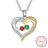 Sterling Silver Personalized Name Birthstones Heart Pendant Necklace