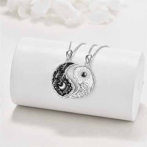 Sterling Silver Yin Yang Sun Moon Mountain Tree of Life Couple Necklaces