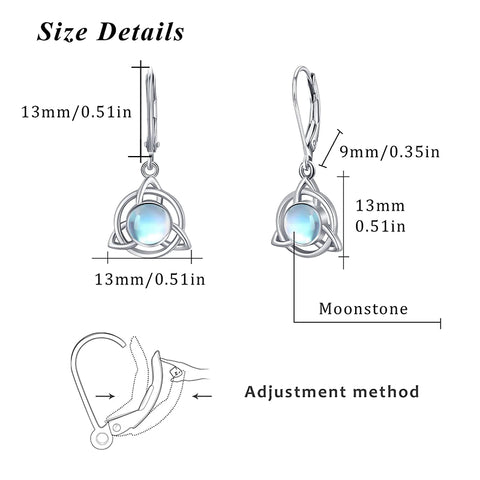 Sterling Silver Moonstone Turquoise Celtic Knot Leverback Earrings