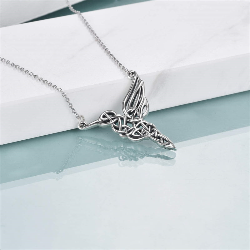 Hummingbird Necklace Sterling Silver Celtic Knot Pendant Viking Jewelry Gifts for Women Mom Her