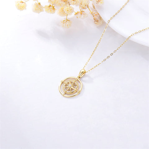 14K Gold Compass Pendant Necklace