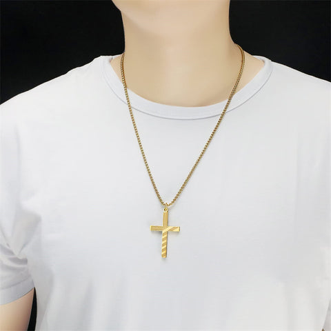 Stainless Steel American Flag Cross Pendant Necklace for Men