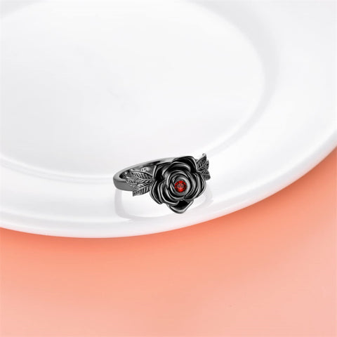 Sterling Silver CZ Rose Flower Cremation Urn Ring Ashes