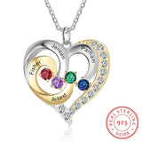 Sterling Silver Personalized Name Birthstones Heart Pendant Necklace