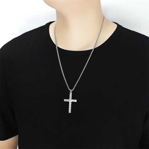 Stainless Steel American Flag Cross Pendant Necklace for Men