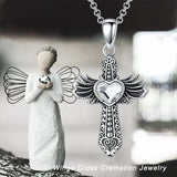 Sterling Silver Heart Crystal Wings Cross Urn Necklaces for Ashes