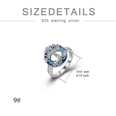 Tree of Life Ring s925 Sterling Silver with Blue Circle Crystal Jewelry Gift for Women Girls Mom Wife Birthday Mother's Day