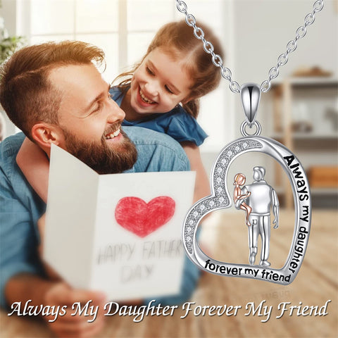 Sterling Silver Father Daughter Heart Pendant Necklace from Dad Gift for Daughter