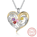 Sterling Silver Personalized Name Birthstones Heart Pendant Necklace