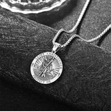 Sterling Silver Saint Michael Saint Christopher Amulet Pendant Necklace for Men