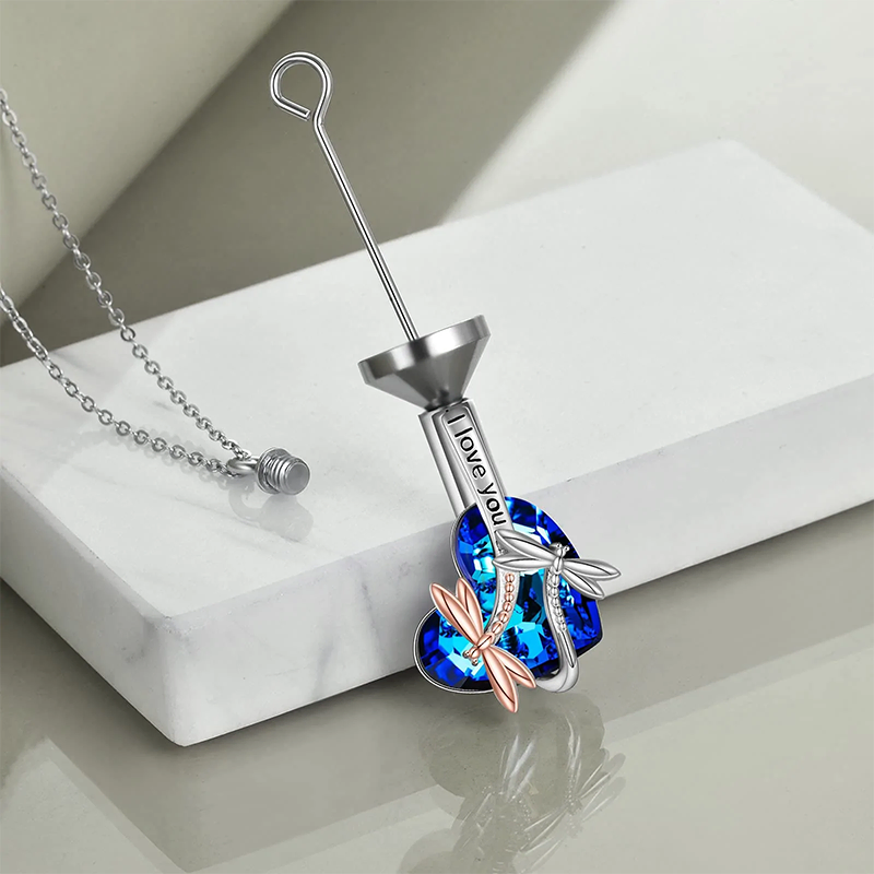 Dragonfly Urn Necklace for Ashes 925 Sterling Silver Crystal Dragonfly Cremation Jewelry for Ashes Memory Jewelry for Women