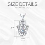 Sterling Silver Hamsa Fatim Blue Eye Pendant  Necklace