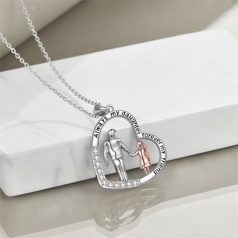 Sterling Silver Father Daughter Heart Pendant Necklace from Dad Gift for Daughter