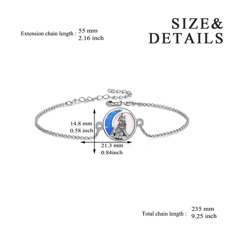 Wolf Anklet Animal Anklet for Women Girls Beach Themed Gifts Sterling Silver Beach Foot Jewelry Wolf Opal Moon Anklet