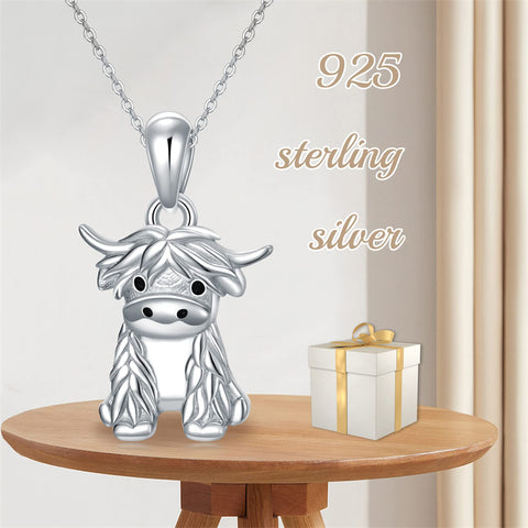 Sterling Silver Highland Cow Necklace