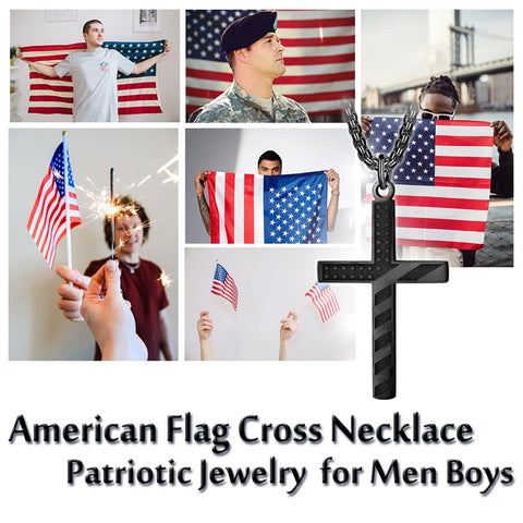 Stainless Steel American Flag Cross Pendant Necklace for Men