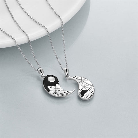 Sterling Silver Yin Yang Sun Moon Mountain Tree of Life Couple Necklaces