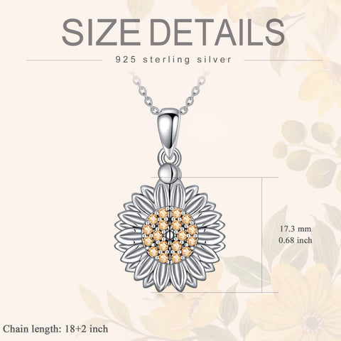 Sterling Silver Sunflower Pendant Necklace with Engraved Message