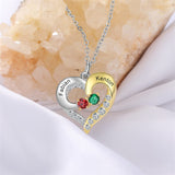 Sterling Silver Personalized Name Birthstones Heart Pendant Necklace