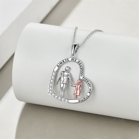 Sterling Silver Father Daughter Heart Pendant Necklace from Dad Gift for Daughter