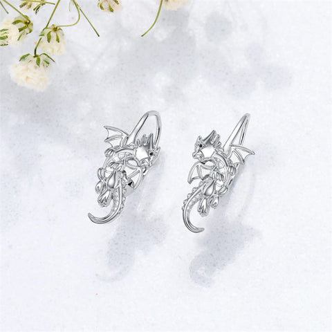 Sterling Silver Dragon Leverback Earrings