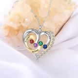 Sterling Silver Personalized Name Birthstones Heart Pendant Necklace