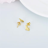 Solid 14k Gold Cat Earrings Real 14 Carat Gold Stud Earrings for Women Teens Animal Jewelry Gifts for Her