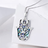 Sterling Silver Hamsa Fatim Blue Eye Pendant  Necklace