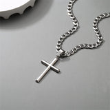 Sterling Silver Cross With Stainless Steel Cuban Link Pendant Necklace