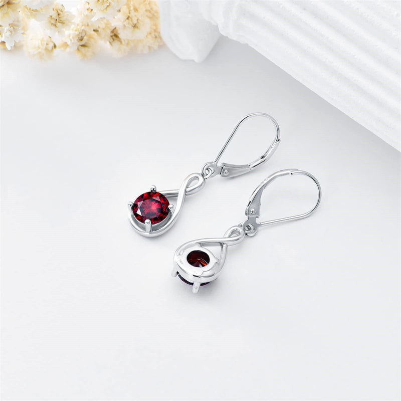 Dangle Drop Infinity Earrings 925 Sterling Silver Leverback Birstone Earrings 18K White Gold Jewelry for Women Girls