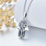 Sterling Silver Hamsa Fatim Blue Eye Pendant  Necklace