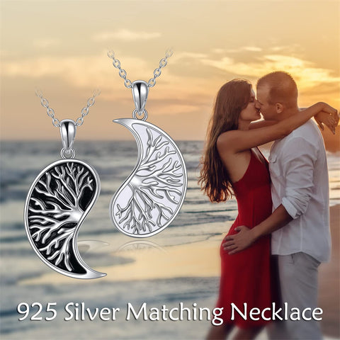 Sterling Silver Yin Yang Sun Moon Mountain Tree of Life Couple Necklaces