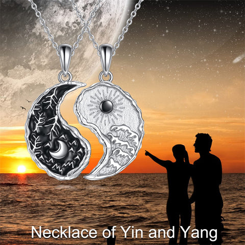 Sterling Silver Yin Yang Sun Moon Mountain Tree of Life Couple Necklaces