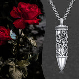 Bullet Urn Necklace for Ashes 925 Sterling Silver Butterfly Rose Pendant Keepsake Cremation Jewelry Gift for Women Men