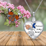 Sterling Silver Heart Rose Butterfly Urn Necklace for Ashes With Engraved