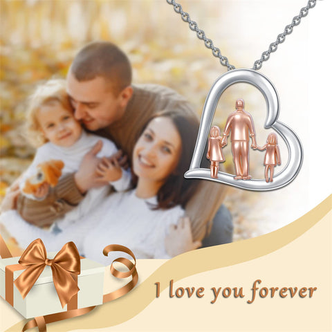 Sterling Silver Father Daughter Heart Pendant Necklace from Dad Gift for Daughter