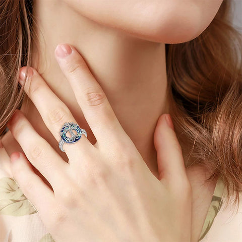 Tree of Life Ring s925 Sterling Silver with Blue Circle Crystal Jewelry Gift for Women Girls Mom Wife Birthday Mother's Day