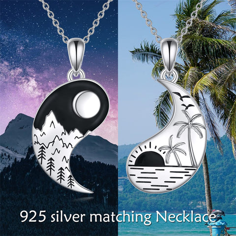 Sterling Silver Yin Yang Sun Moon Mountain Tree of Life Couple Necklaces