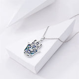 Sterling Silver Hamsa Fatim Blue Eye Pendant  Necklace