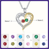 Sterling Silver Personalized Name Birthstones Heart Pendant Necklace