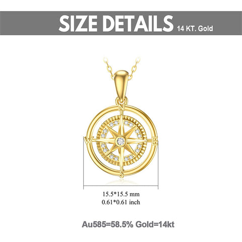 14K Gold Compass Pendant Necklace