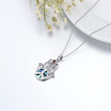 Sterling Silver Hamsa Fatim Blue Eye Pendant  Necklace